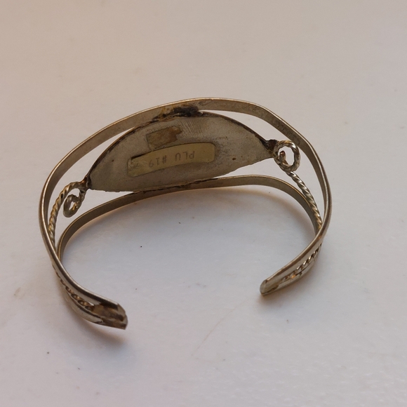 Abalone And MOP Shell Mosaic Inlay Silver Tone Cuff Bracelet - Picture 2 of 7